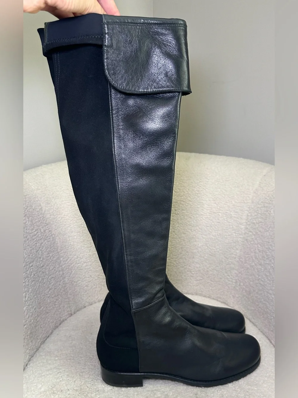 Stuart Weitzman 5050 Black Leather Stretch Knee High Boots Preppy Equestrian 8.5